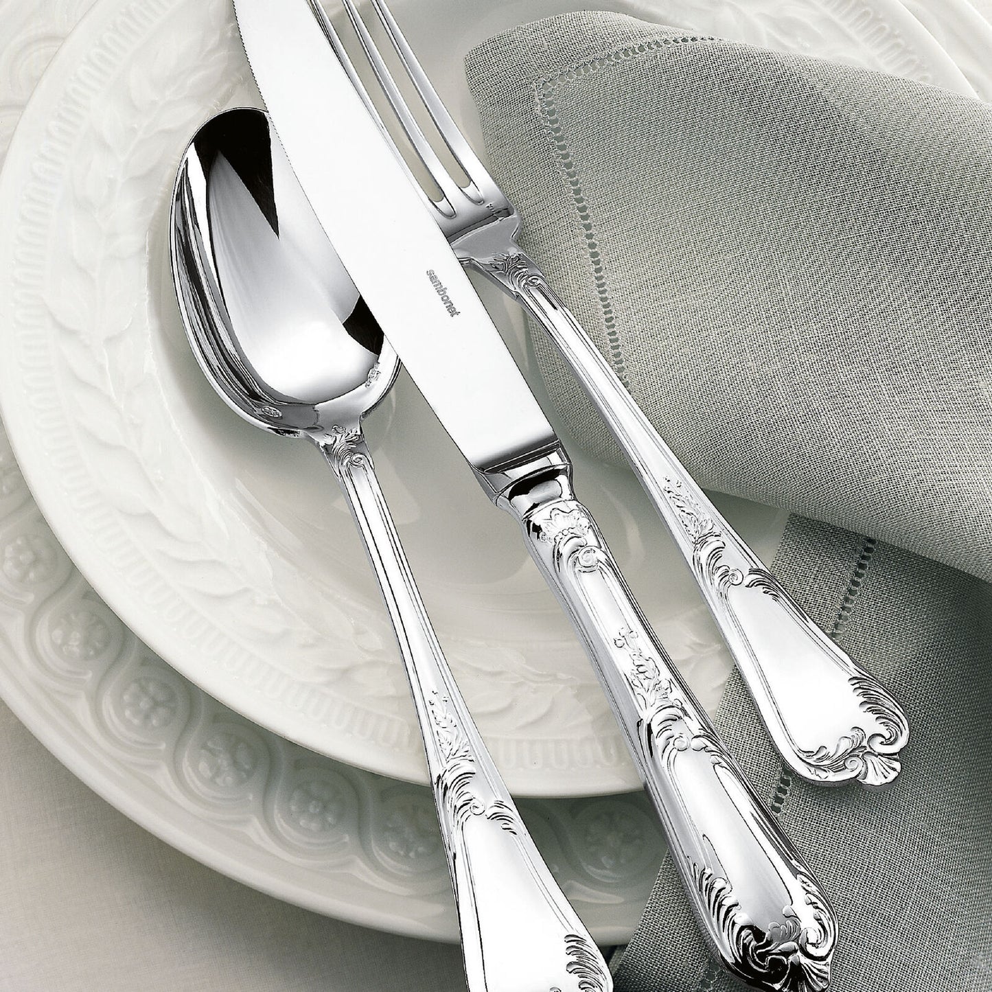 Flatware Set, Silver Plated Laurier, 72 pcs for 12 person